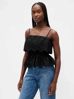 Poplin Eyelet Ruffle Top