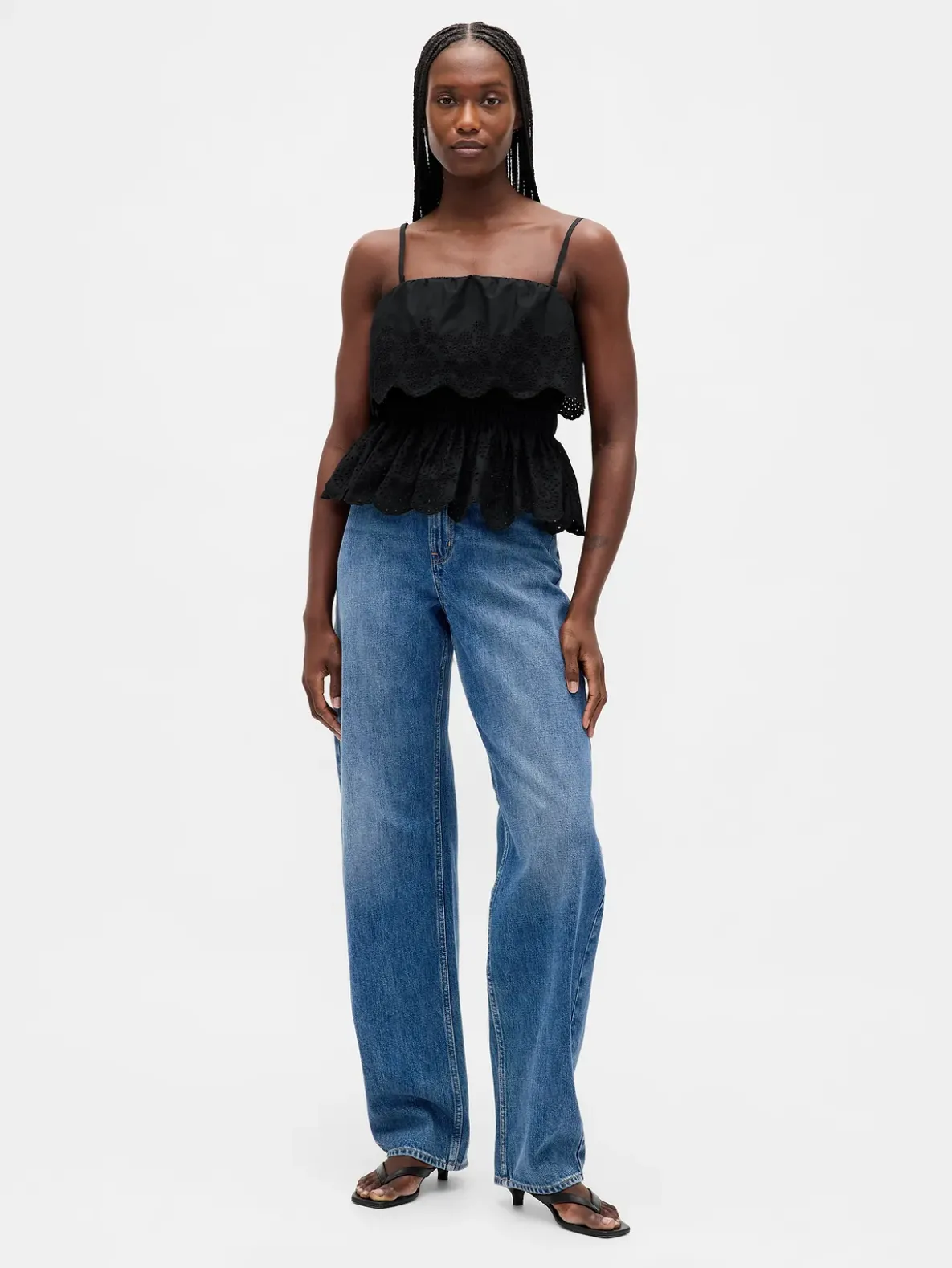 Poplin Eyelet Ruffle Top