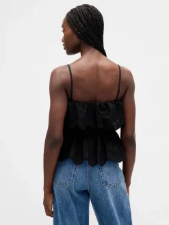 Poplin Eyelet Ruffle Top