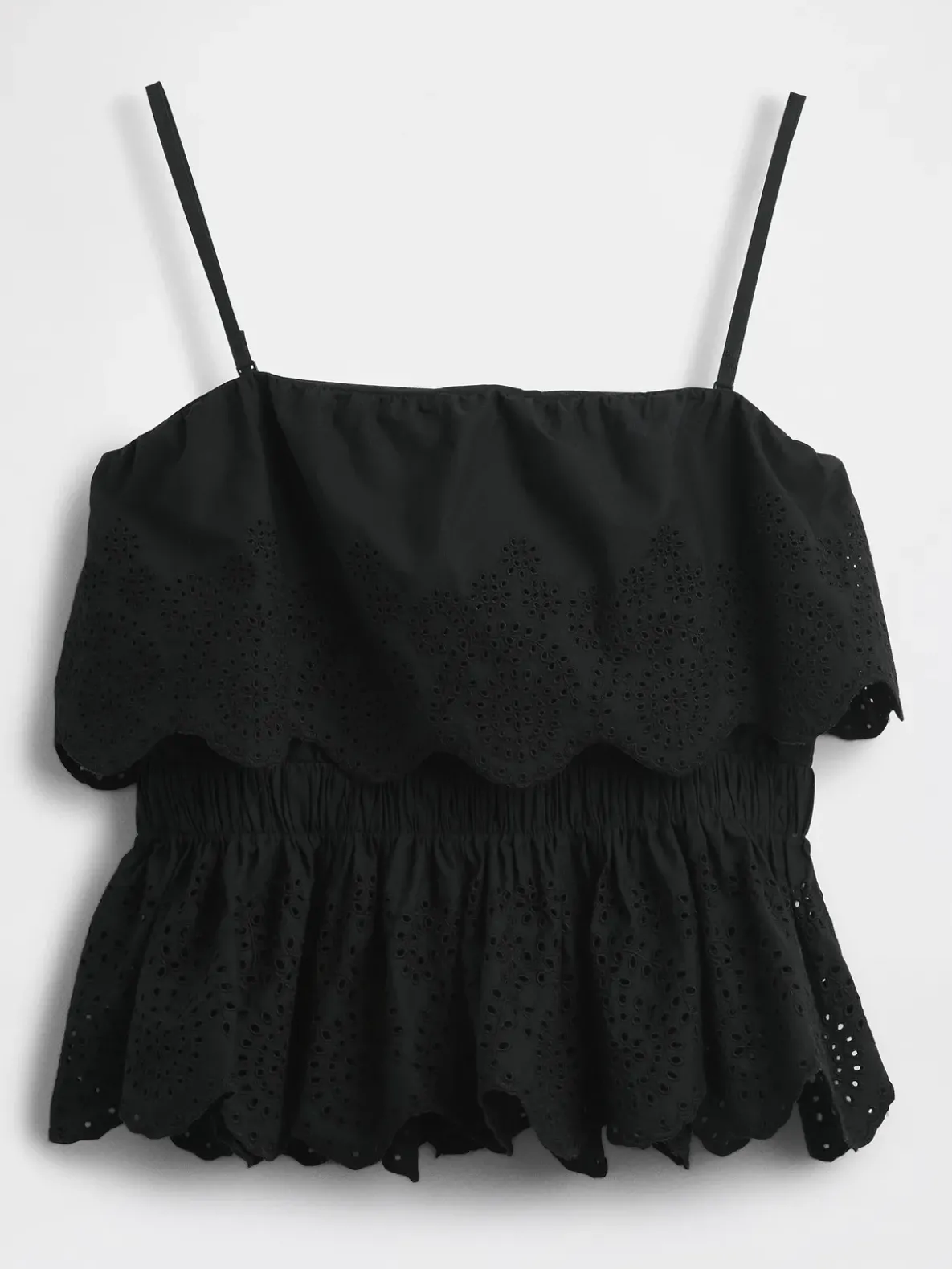 Poplin Eyelet Ruffle Top