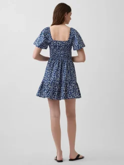 Poplin Flutter-Sleeve Mini Dress