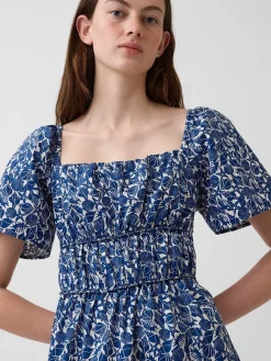 Poplin Flutter-Sleeve Mini Dress