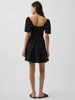 Poplin Flutter-Sleeve Mini Dress