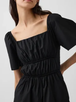 Poplin Flutter-Sleeve Mini Dress