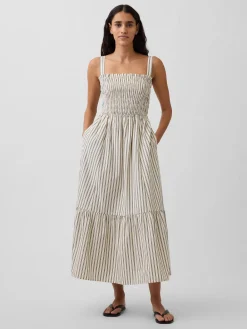 Poplin Smocked Bodice Maxi Dress