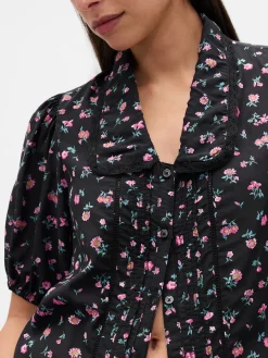 Puff-Sleeve Collared Top