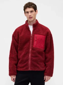 Recycled Sherpa Oversized Logo Zip Jacket