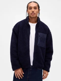 Recycled Sherpa Oversized Logo Zip Jacket