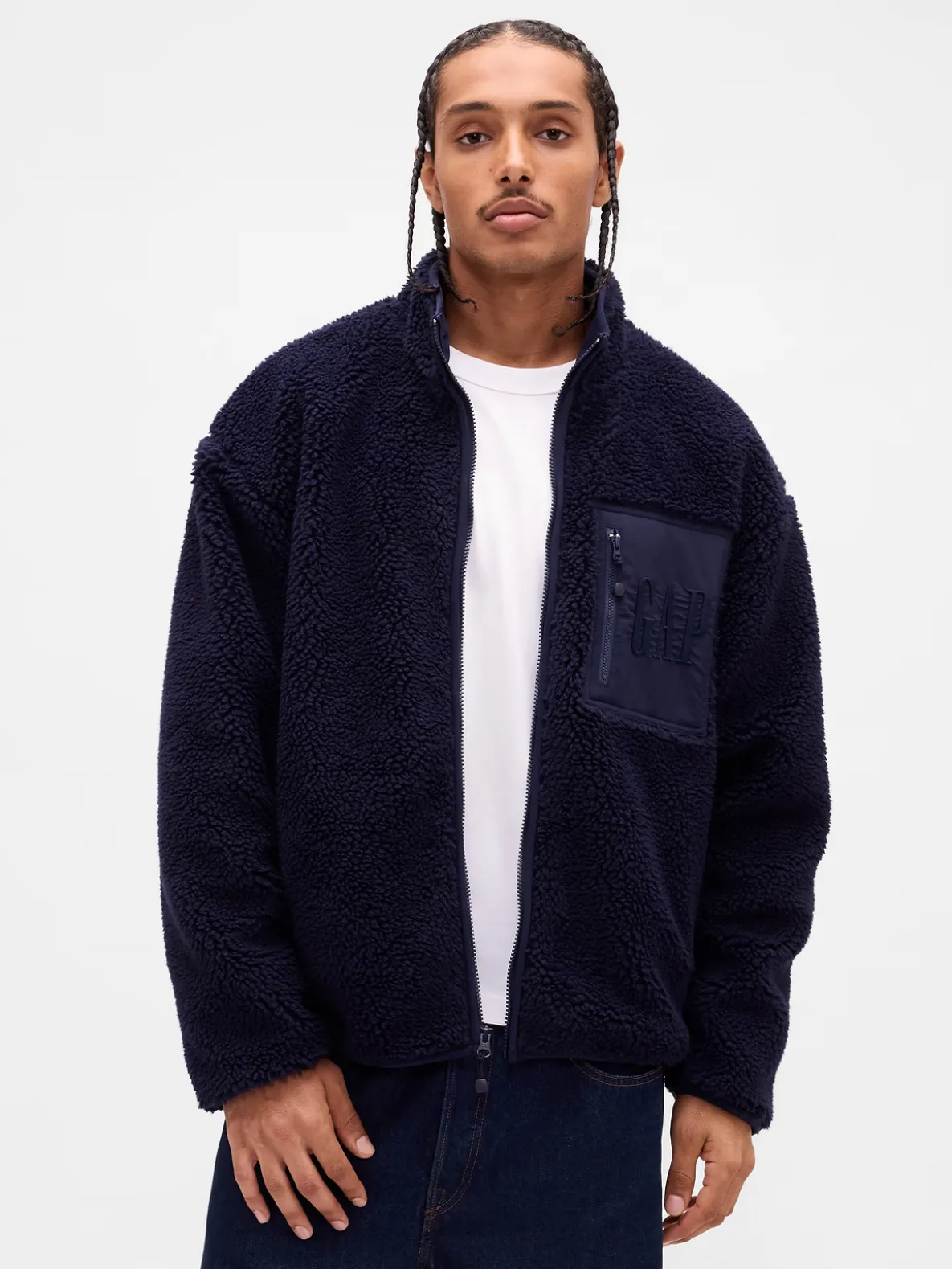 Recycled Sherpa Oversized Logo Zip Jacket