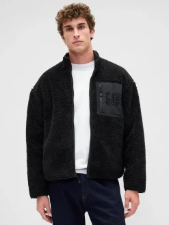 Recycled Sherpa Oversized Logo Zip Jacket