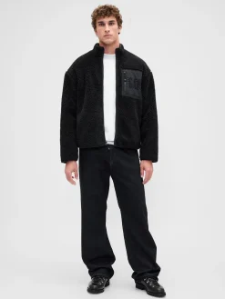 Recycled Sherpa Oversized Logo Zip Jacket