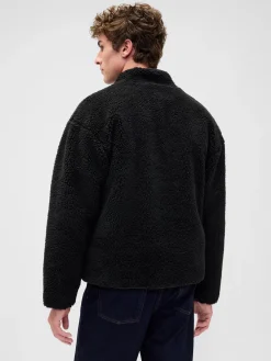 Recycled Sherpa Oversized Logo Zip Jacket