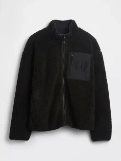 Recycled Sherpa Oversized Logo Zip Jacket