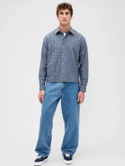 Relaxed Crop Straight-Hem Oxford Shirt