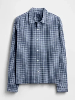 Relaxed Crop Straight-Hem Oxford Shirt