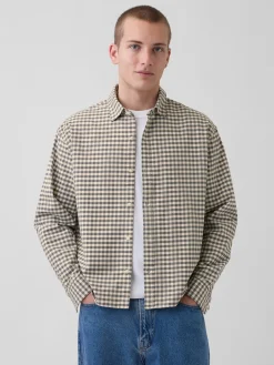 Relaxed Crop Straight-Hem Oxford Shirt