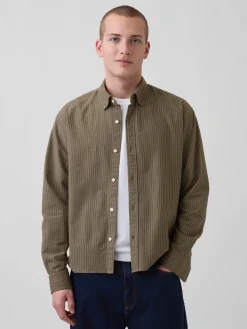 Relaxed Crop Straight-Hem Oxford Shirt