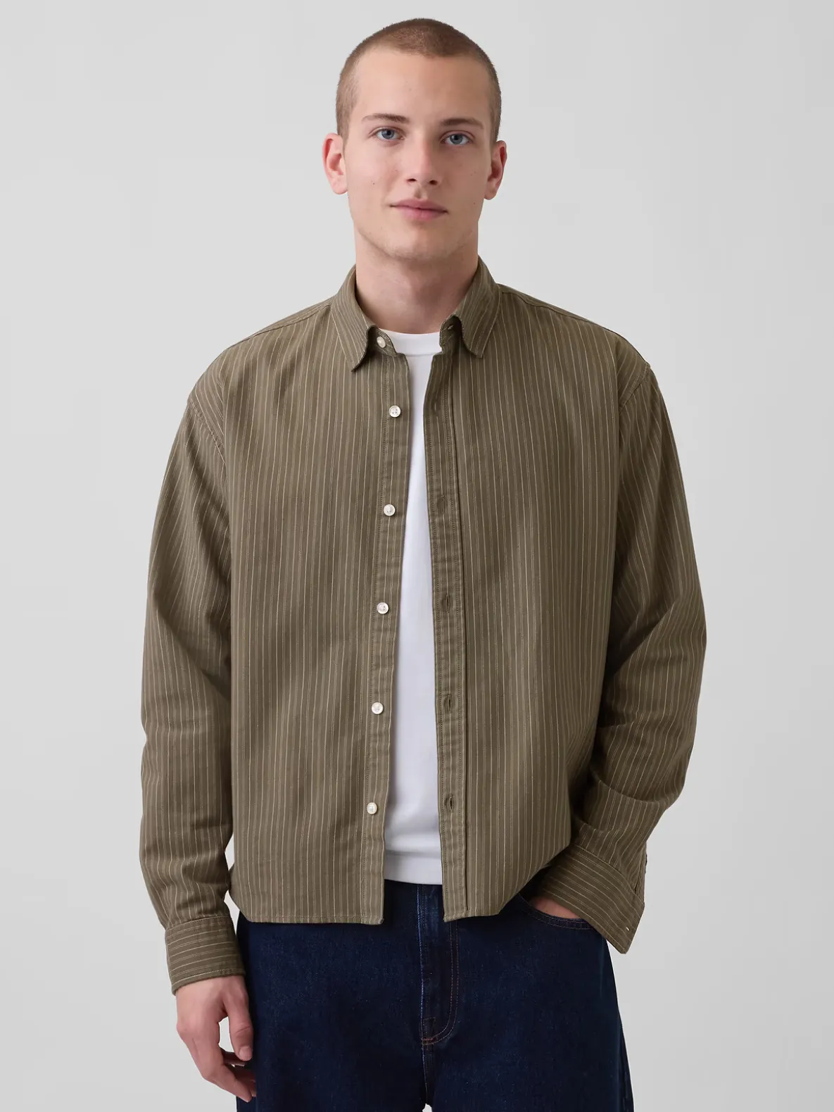 Relaxed Crop Straight-Hem Oxford Shirt