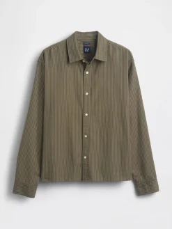 Relaxed Crop Straight-Hem Oxford Shirt