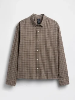 Relaxed Crop Straight-Hem Oxford Shirt