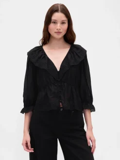 Ruffle Collar V-Neck Top