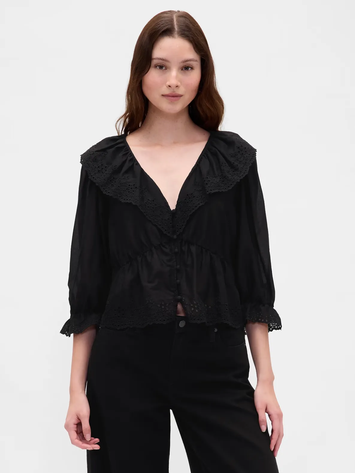 Ruffle Collar V-Neck Top