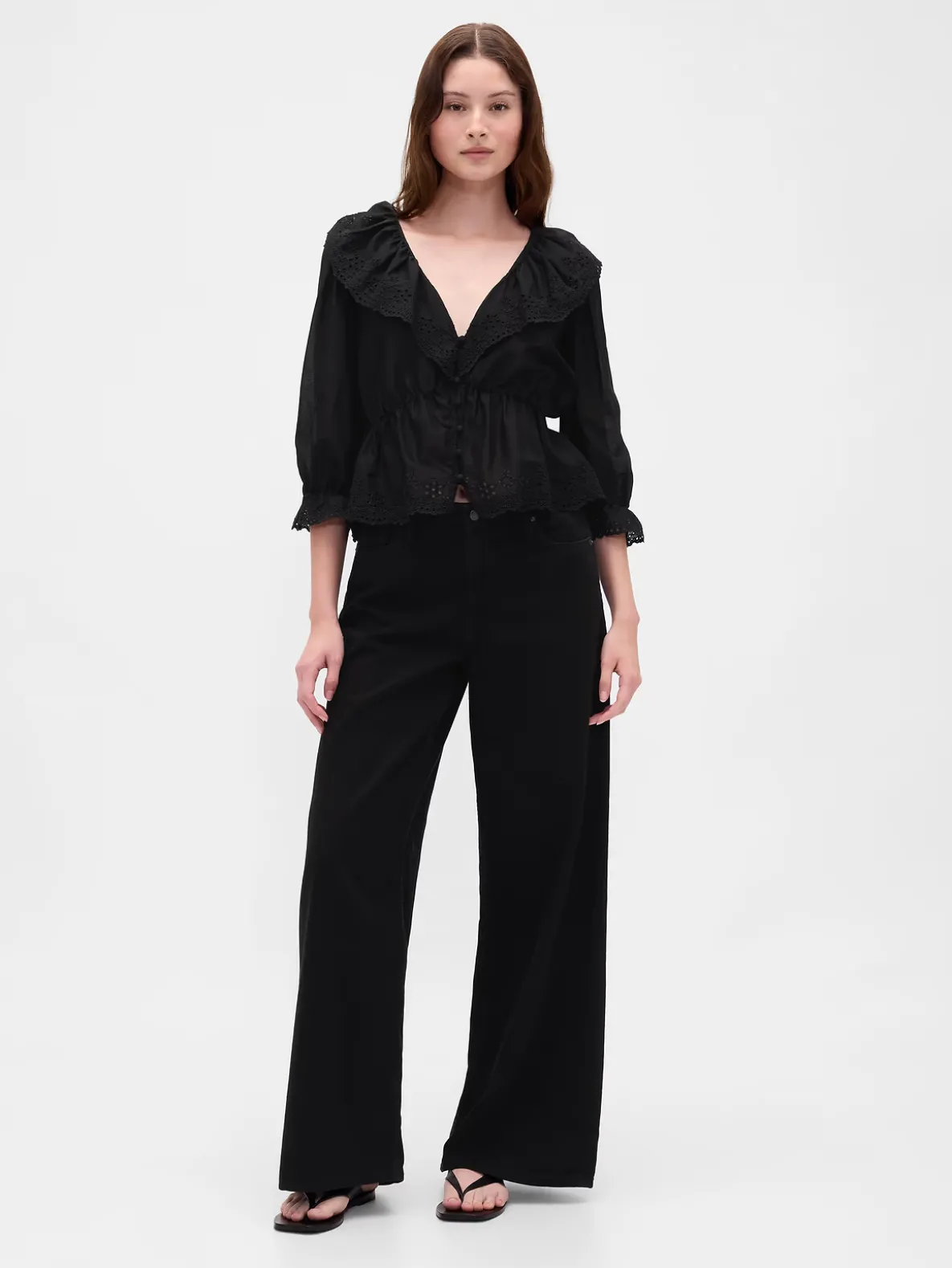Ruffle Collar V-Neck Top