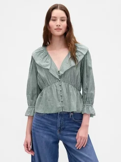 Ruffle Collar V-Neck Top