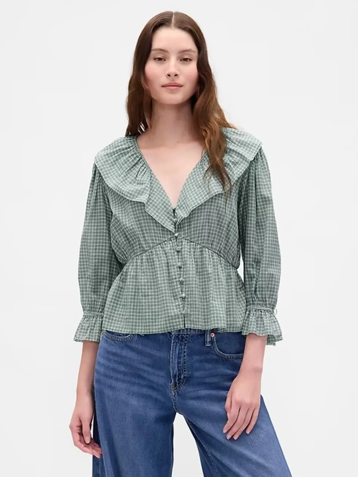 Ruffle Collar V-Neck Top