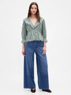 Ruffle Collar V-Neck Top