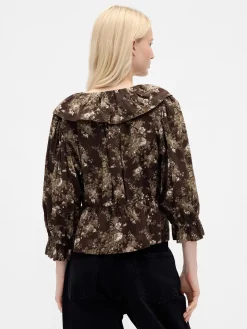 Ruffle Collar V-Neck Top