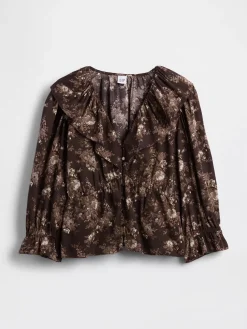 Ruffle Collar V-Neck Top