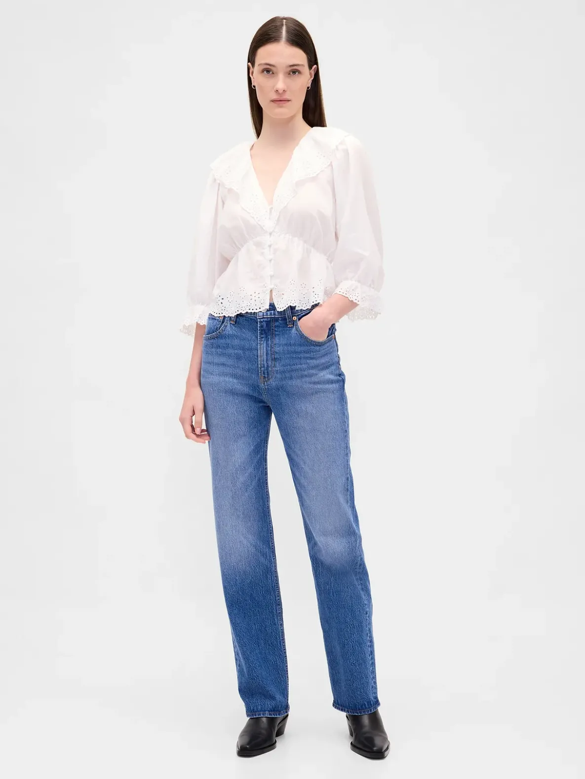 Ruffle Collar V-Neck Top
