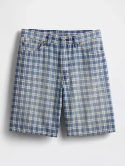 '90s Loose Denim Plaid Shorts