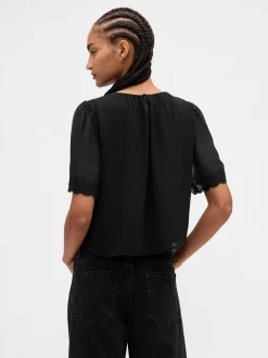 Scalloped Flutter-Sleeve Top