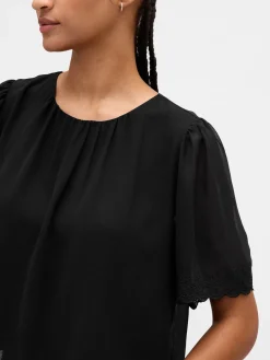 Scalloped Flutter-Sleeve Top