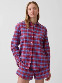 Seersucker Plaid Oversized Shirt
