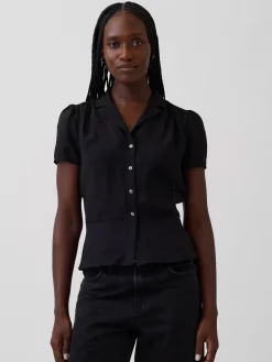 Sheer Button-Front Peplum Top