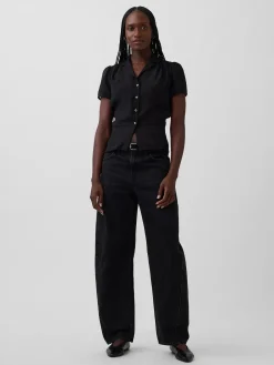 Sheer Button-Front Peplum Top