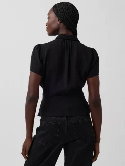 Sheer Button-Front Peplum Top