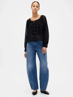 Sheer Button-Front Top