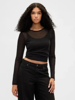 Sheer Metallic Mesh Top