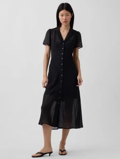 Sheer Midi Shirtdress