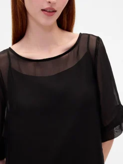 Sheer Organza Mini Shift Dress