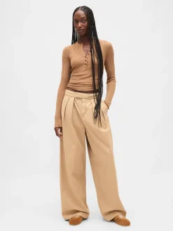 Sheer Rib Henley Sweater