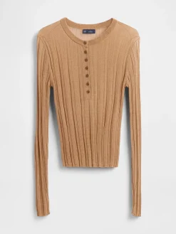 Sheer Rib Henley Sweater