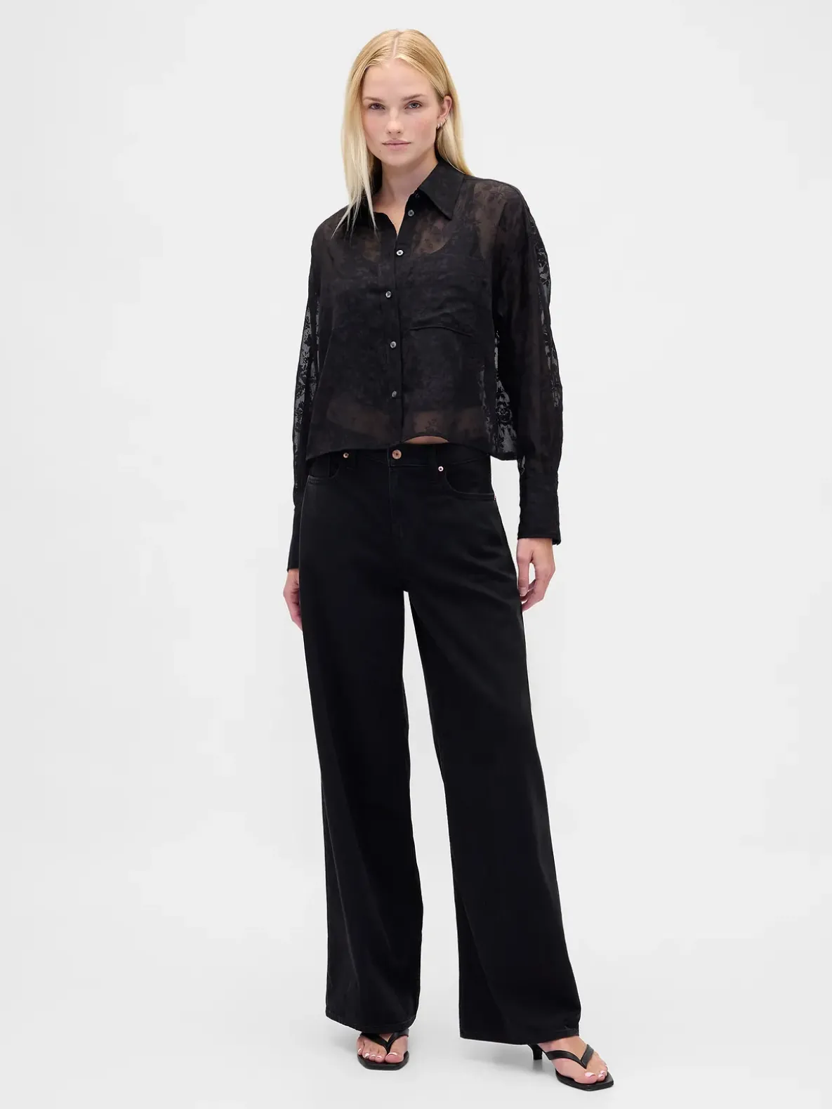 Sheer Straight-Hem Crop Shirt