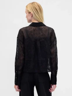 Sheer Straight-Hem Crop Shirt