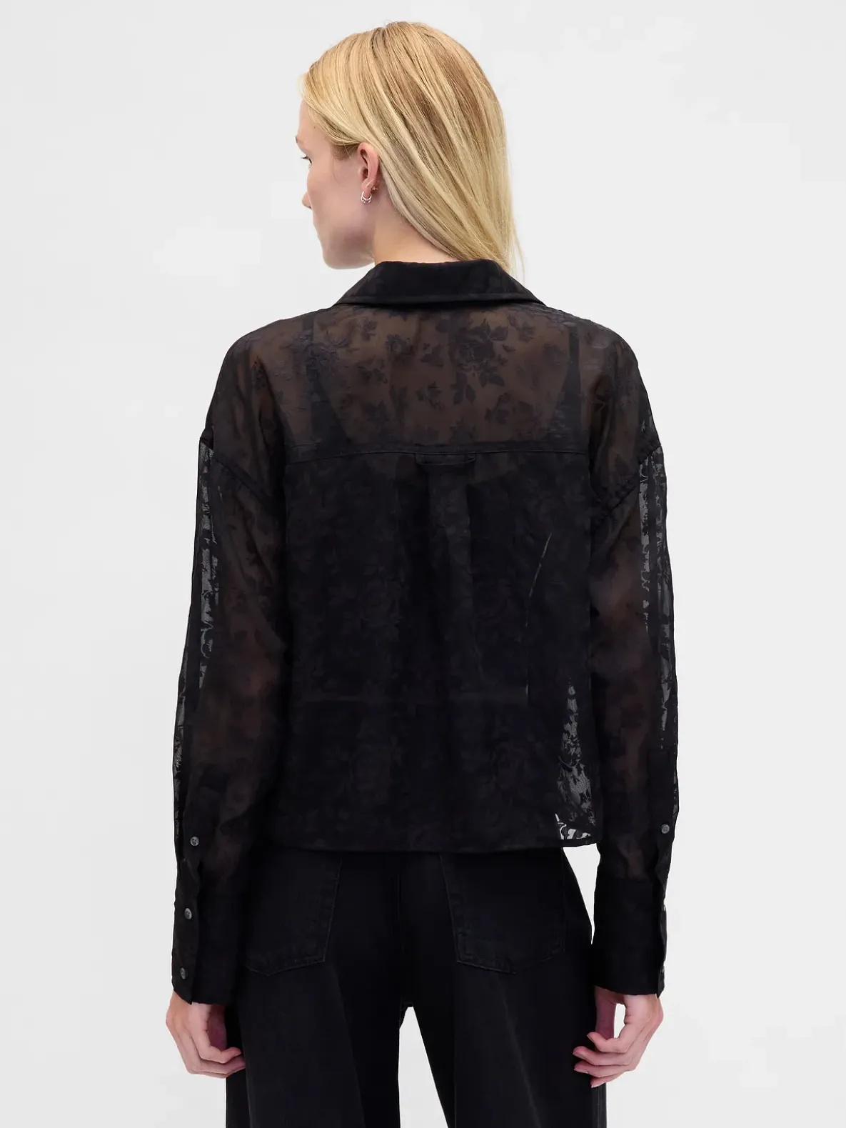 Sheer Straight-Hem Crop Shirt