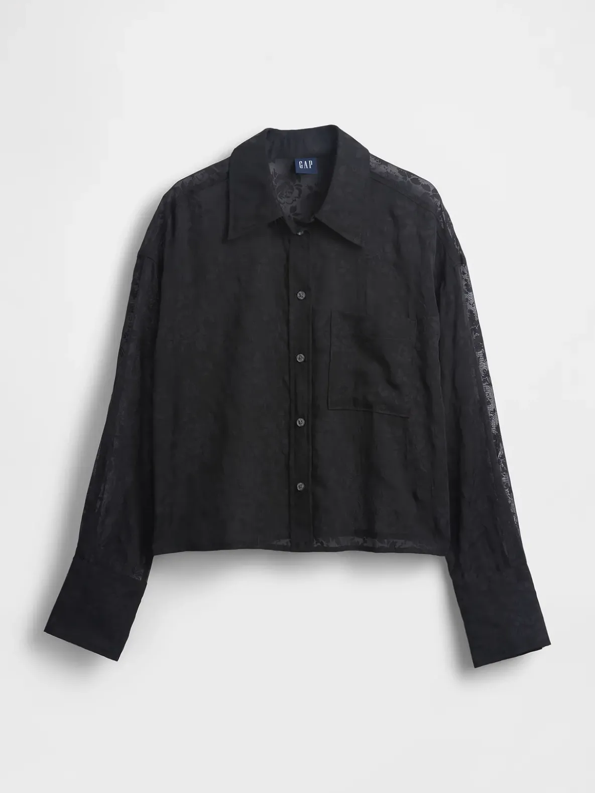 Sheer Straight-Hem Crop Shirt